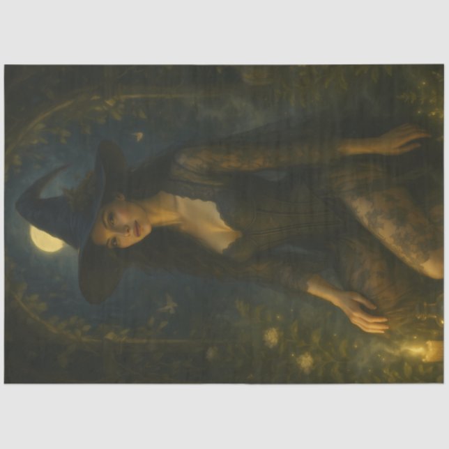 Moonlit Garden Witch Gothic Halloween Decoupage Tissue Paper (Front)