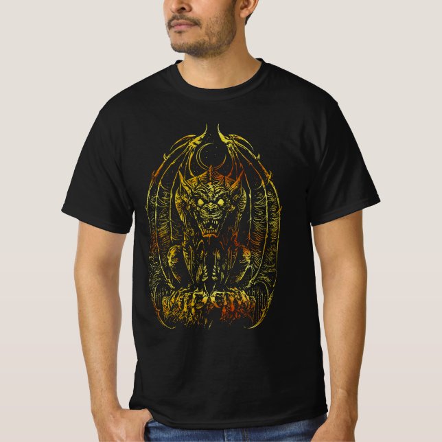 Moonlit Gargoyle: Gothic Artwork T-Shirt (Front)