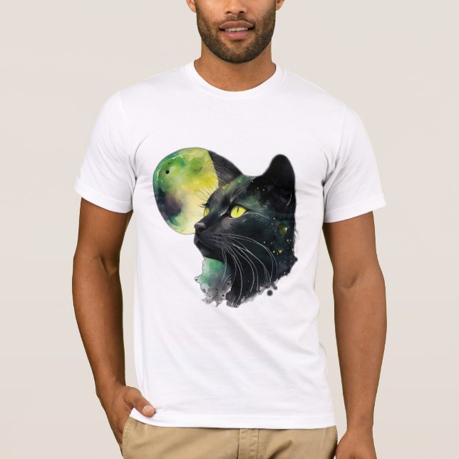 Moonlit Gaze – Mystic Black Cat T-Shirt (Front)