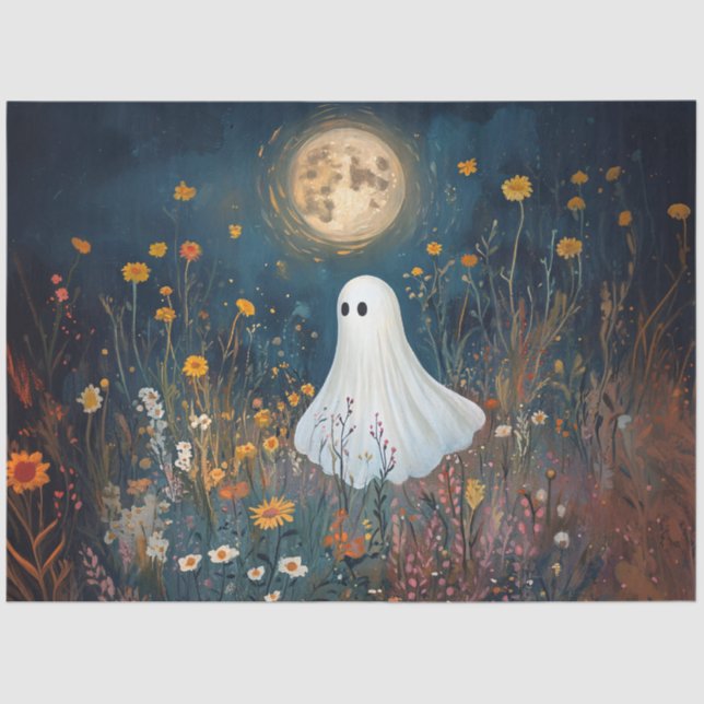 Moonlit Ghost in Wildflowers Decoupage Tissue Paper (Front)