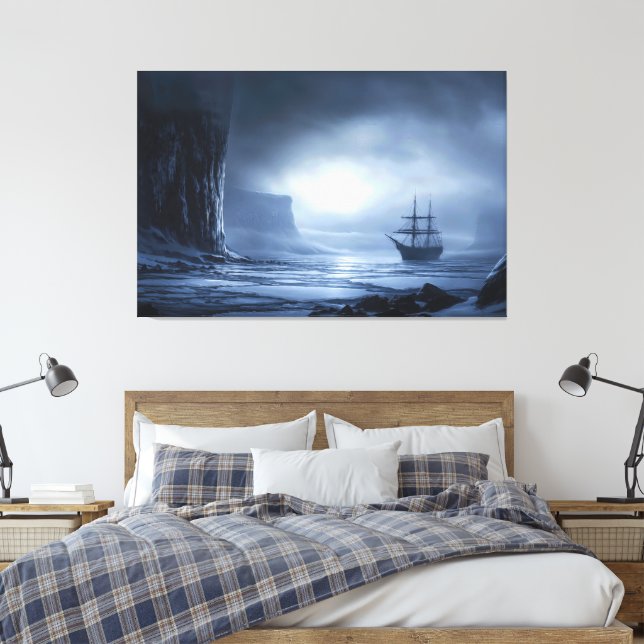 Moonlit Giants: Antarctic Anchorage Canvas Print (Insitu(Bedroom))