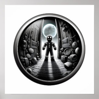 Moonlit Gingerbread Visitor in Doorway | Fisheye Poster