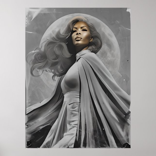 Moonlit Goddess Poster – Black and White Portrait  (Front)