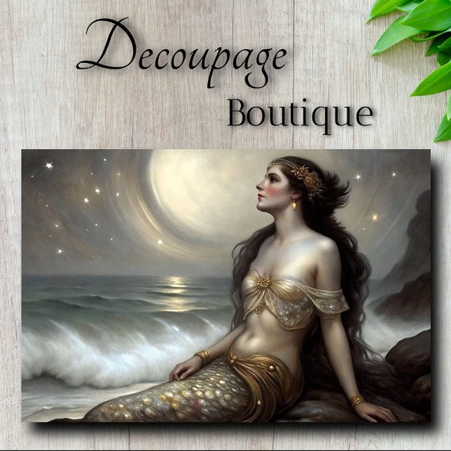 Moonlit Gold Mermaid Fantasy Decoupage Tissue Paper (Moonlit Gold Mermaid Fantasy Decoupage Tissue Paper)