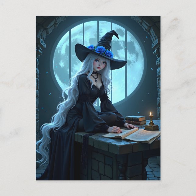 Moonlit Gothic Anime Witch Hlloween Postcard (Front)