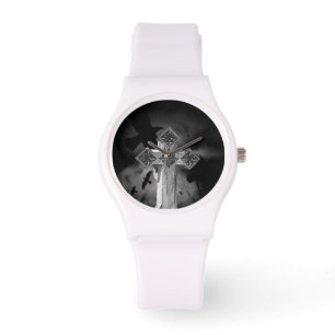 Moonlit GraveYard Gothic Cross With Crows Watch