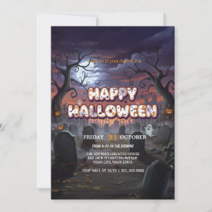 Moonlit Graveyard Halloween Invitation Card
