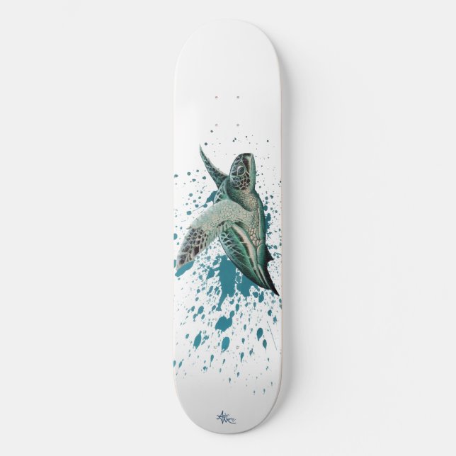 "Moonlit" Green Sea Turtle ~ Amber Marine Skateboard Deck (Front)