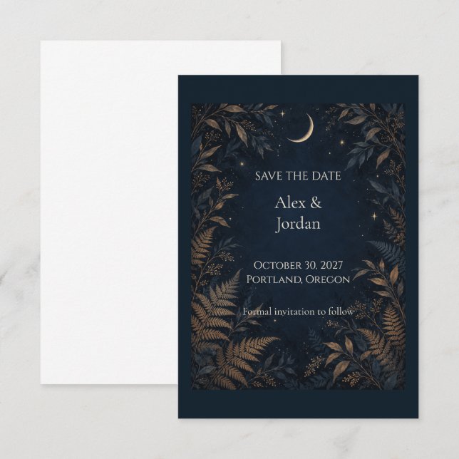 Moonlit Grove Celestial Wedding Save the Date Invitation (Front/Back)