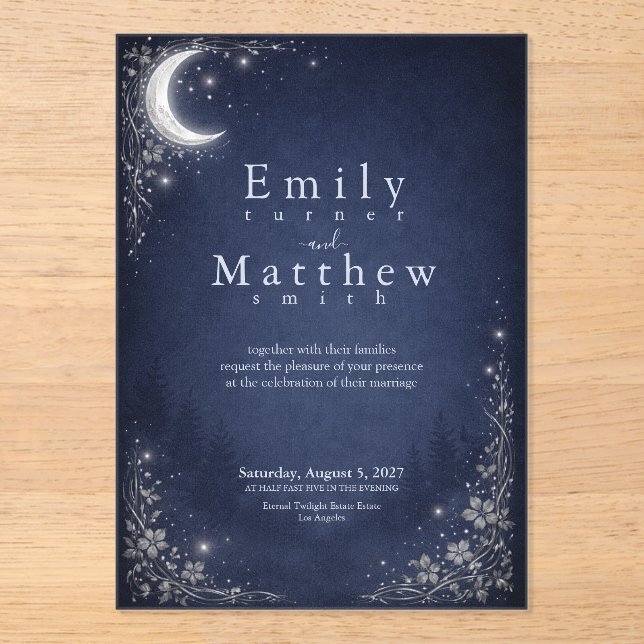 Moonlit Grove Celestial Woodland Wedding Acrylic Invitations (Front)