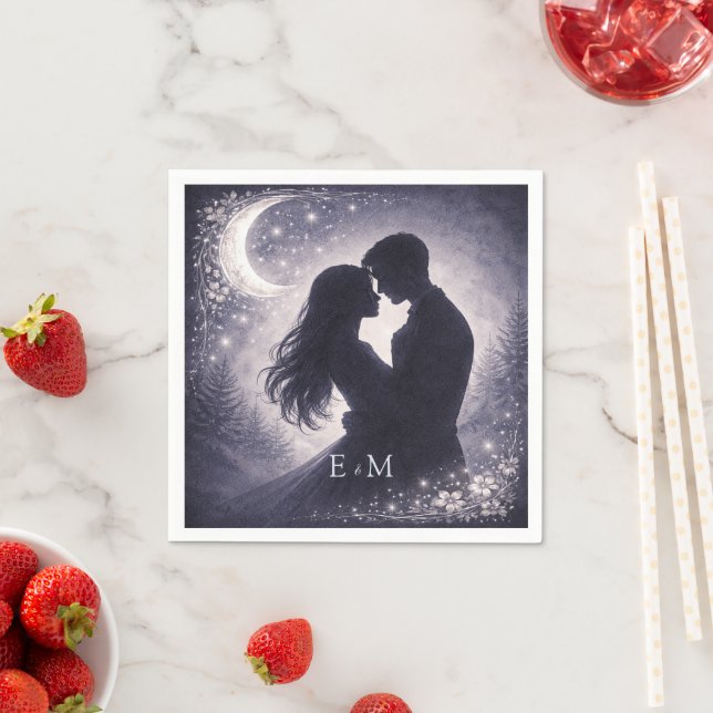 Moonlit Grove Celestial Woodland Wedding Napkins (Insitu)