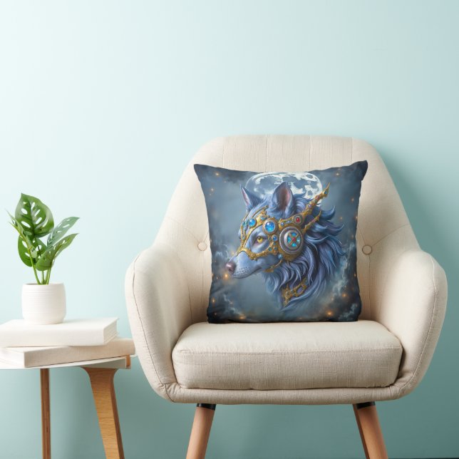 Moonlit Guardian of the Sapphire Veil.  Throw Pillow (Chair)