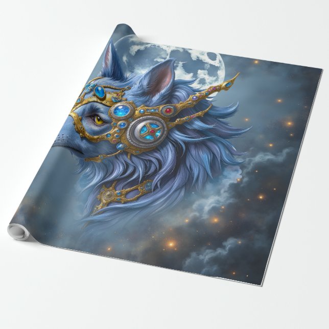 Moonlit Guardian of the Sapphire Veil.  Wrapping Paper (Unrolled)