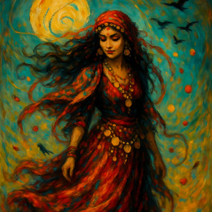 Moonlit Gypsy Mystical Woman Decoupage Paper