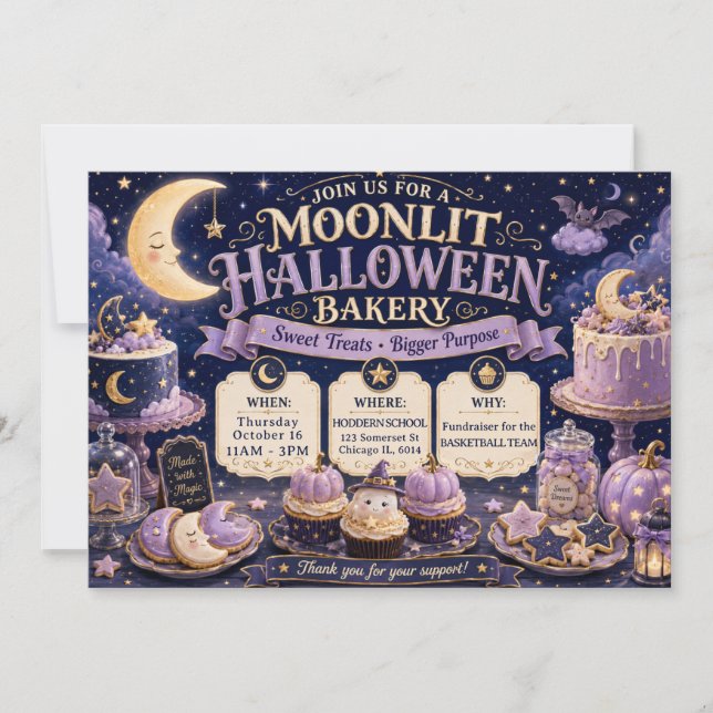 Moonlit Halloween Bakery Invitation (Front)