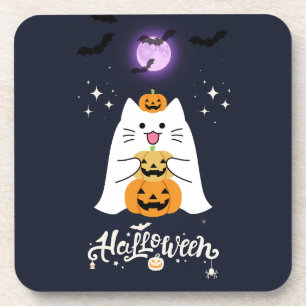 Moonlit Halloween Cat – Spooky & Sweet Night Beverage Coaster