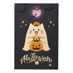 Moonlit Halloween Cat – Spooky & Sweet Night Wood Wall Art