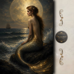 Moonlit Harbor Mermaid Decoupage Tissue Paper