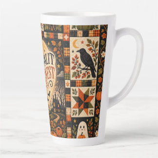 Moonlit Harvest Vintage Halloween Patchwork Latte Mug