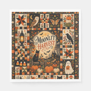 Moonlit Harvest Vintage Halloween Patchwork Napkins