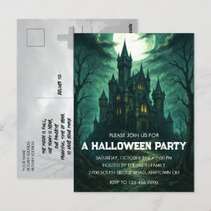 Moonlit Haunted Castle Halloween Party Invitation Postcard