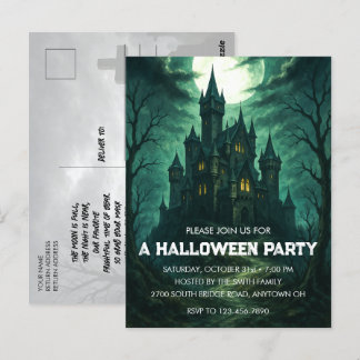 Moonlit Haunted Castle Halloween Party Invitation Postcard