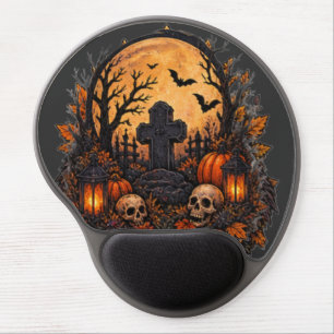 Moonlit Haunted Graveyard Gothic Halloween Cemeter Gel Mouse Pad