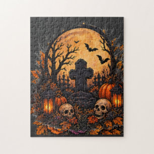 Moonlit Haunted Graveyard Gothic Halloween Cemeter Jigsaw Puzzle