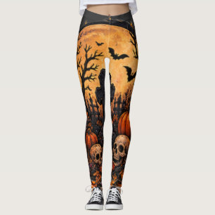 Moonlit Haunted Graveyard Gothic Halloween Cemeter Leggings