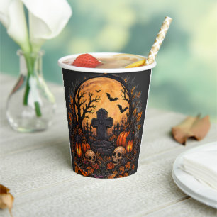Moonlit Haunted Graveyard Gothic Halloween Cemeter Paper Cups