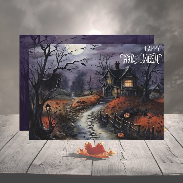 Moonlit Haunted House Happy Halloween Holiday Card (Creator Uploaded)