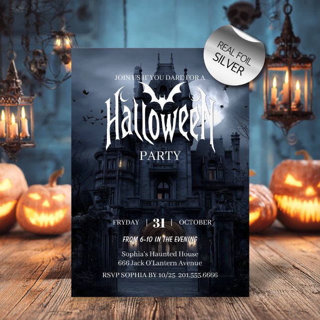 Moonlit Haunted House – Mystery Halloween Party Foil Invitation (Creator Uploaded)