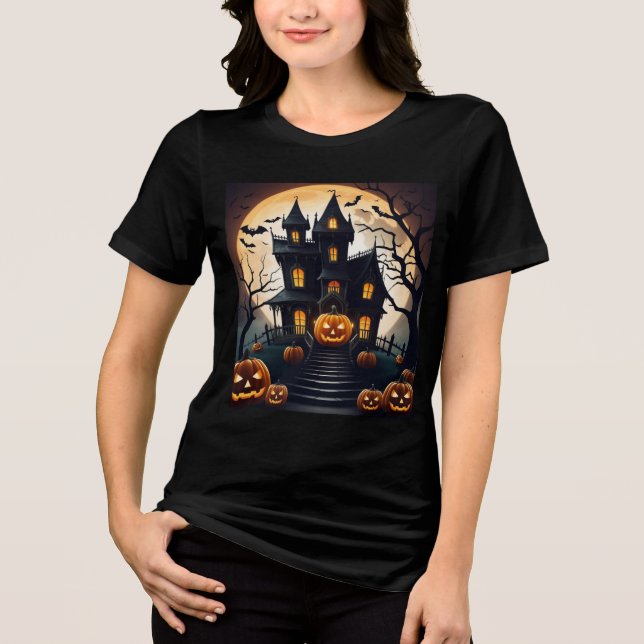 Moonlit Haunts: A Halloween Night Tri-Blend Shirt (Front)