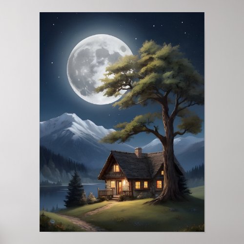 Moonlit Haven in the Mountains Poster