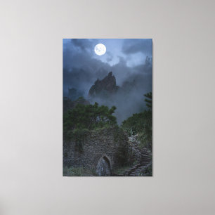 Moonlit Hilltop Ruins Under Full Moon Fantasy  Canvas Print