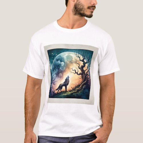Moonlit Howl _ Watercolor T_Shirt