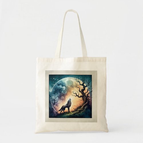 Moonlit Howl _ Watercolor Tote Bag