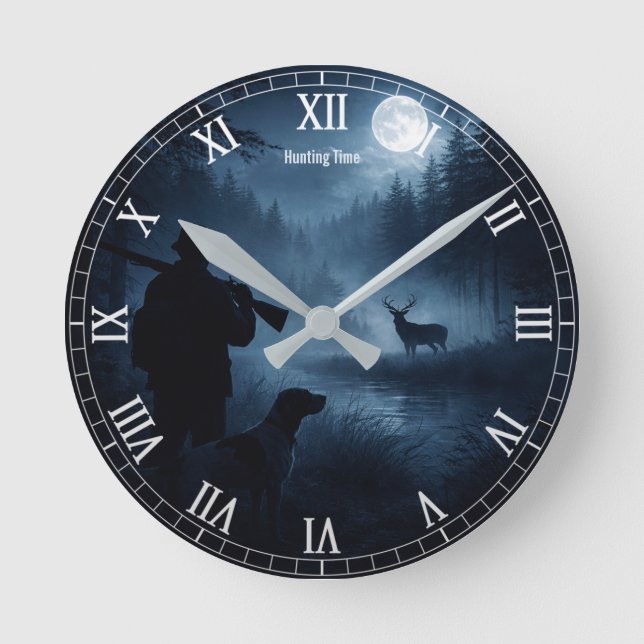 Moonlit hunt in the mist round clock (Front)