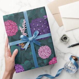 Moonlit Hydrangea Garden Pewter Large Wrapping Paper