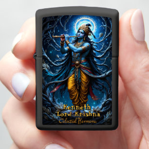 Moonlit Krishna: Flute of the Dark Grove Zippo Lighter