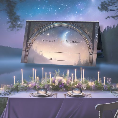 Moonlit Lake Forest Fantasy Wedding Reception Place Card