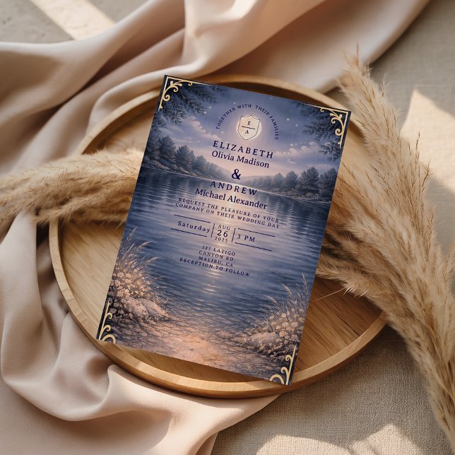 Moonlit Lake Forest Romance Wedding Invitation (Creator Uploaded)