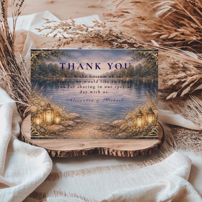 Moonlit Lake Forest Romance Wedding Thank You Card (Creator Uploaded)
