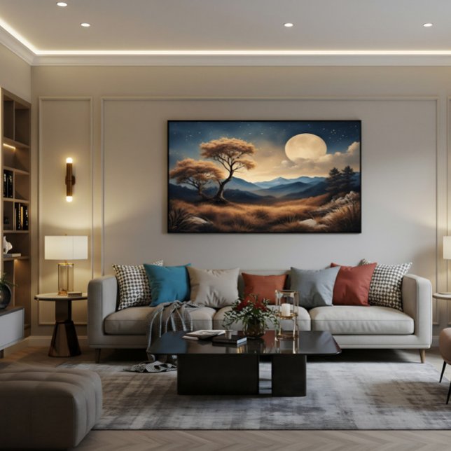 Moonlit Landscape Golden Trees Mountains Poster (Creator Uploaded)