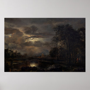 Moonlit Landscape with Bridge by Aert van der Neer Poster