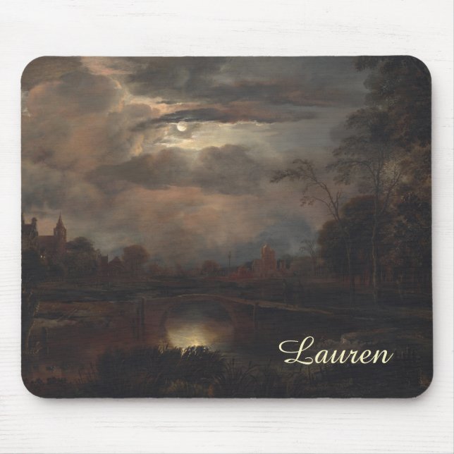 Moonlit Landscape with Bridge by van der Neer: Mouse Pad (Front)