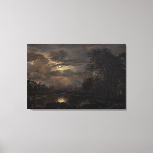 Moonlit Landscape with Bridge Canvas Print