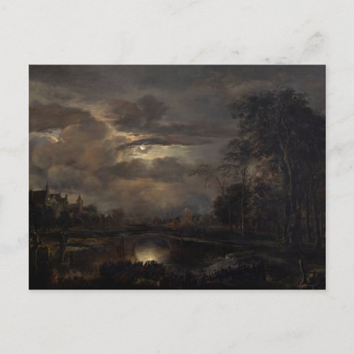 Moonlit Landscape with Bridge Postcard