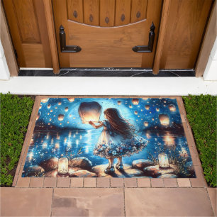 Moonlit Lantern Lake Girl Doormat