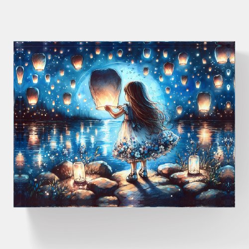 Moonlit Lantern Lake Girl Paperweight